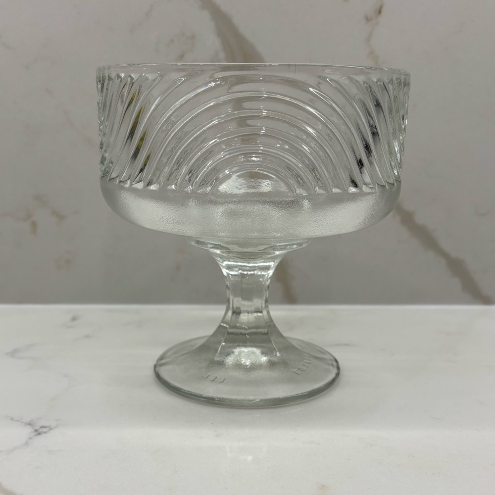 Vintage EO Brody Clear Glass Wave Compote Pedestal Dish Elegant Clear Glass